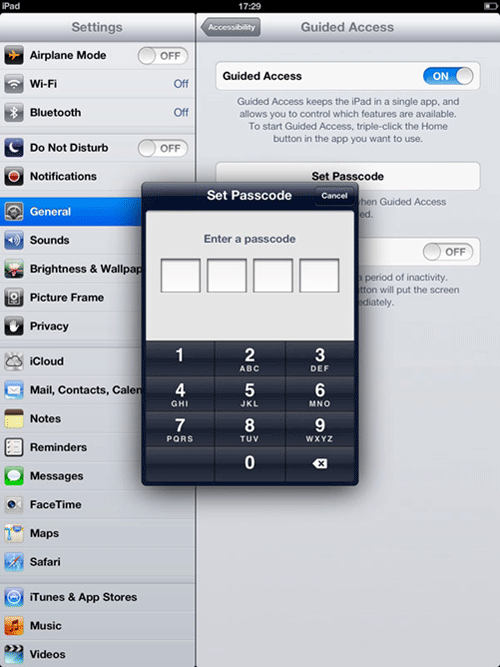 iPad Settings, Set a Passcode